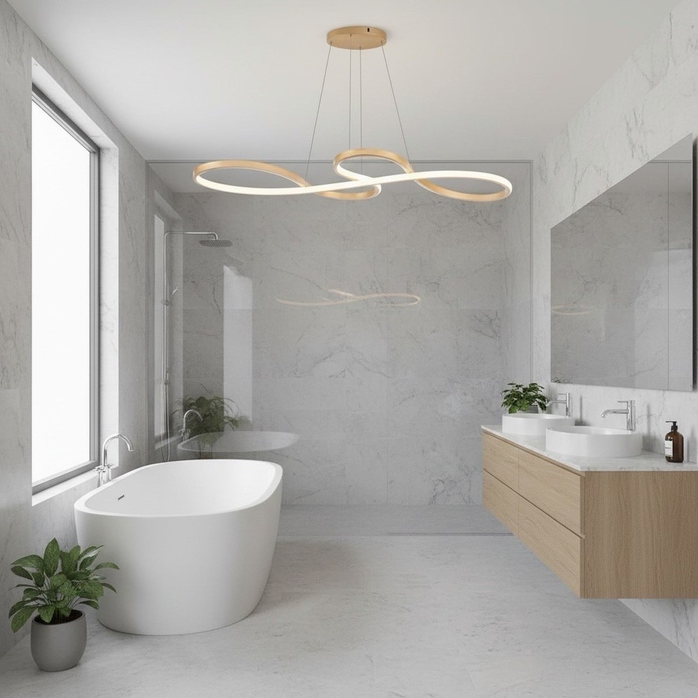 Modern Bathroom LED Light Gold Dimmable Remote Lighting Fixture 29.5" New In Box